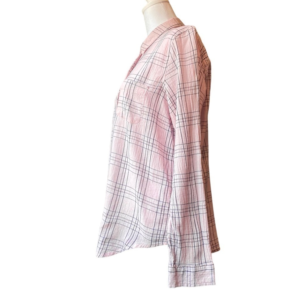 Laura Scott women's size Large pink plaid lightweight roll tab button up shirt - Picture 4 of 7